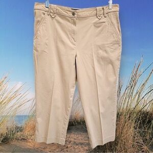 Larry Levine Size 16 Stretch Cropped Khaki Chino Pant Cotton Spandex